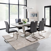 Enzio Light Grey 1.6m Extending Dining Table with 6 Grey Faux Leather Dining Chairs - Pendle Village Furniture
